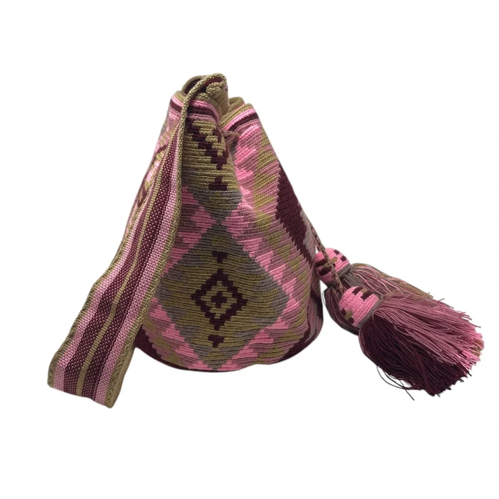 NWOT Chila Colombina Luna Bag - Wayuu Design - Natural - Tan - Pink - Handmade